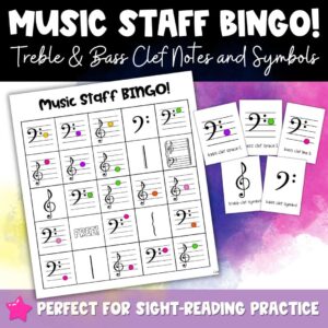 Music Notes Staff Bingo Game | Treble & Bass Clef, Grand Staff, Music Symbols