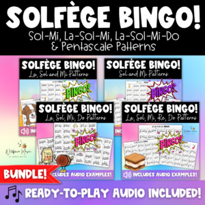 Solfège Bingo Games for Elementary Music | Sol-Mi to Pentatonic Bundle